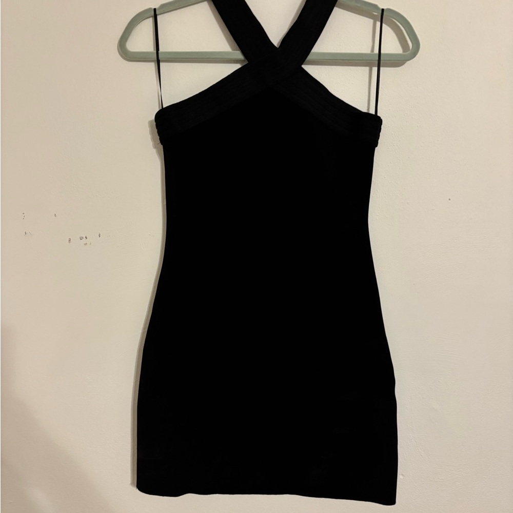 Zara Black Cross-Neck Mini Dress